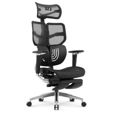 Imagem de Cadeira Escritório Ergonomica DT3 Frost FT c/apoio de pé; revestimento Mesh DT3 Vintex-F™, apoio de cabeça 3D,braços 5D,Estrutura em Alumínio+Nylon,suporta até 160kg e altura máx. de 1,90m (Black)