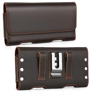 Imagem de BECPLT Coldre de telefone de couro genuíno com clipe de cinto para iPhone 13 Mini 12 Mini iPhone 8 7 6s 6 iPhone SE 2022 SE 2020 Galaxy S10e S7 S6 S5 J3 bolsa para celular porta-cinto carteira (marrom escuro)