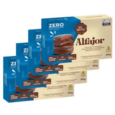 Imagem de Alfajor Sem Glúten Sem Lactose sabor Chocolate Recheio de Chocolate Zero Açúcar Seu Divino - 4 caixas de 80g