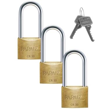 Imagem de Cadeado Pequeno 30mm Haste Longa Latão Maciço Dourado Com Chave | Kit 03 Un