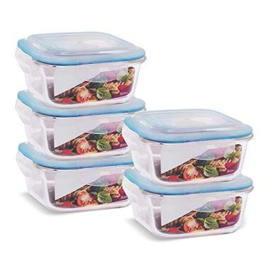 Imagem de KIT 5 Potes de Vidro Quadrado com Tampa Hermética 800ml Cor:Azul (QH)