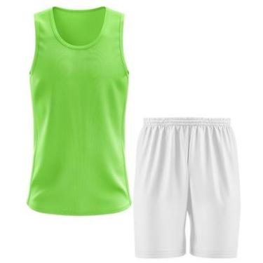Imagem de Kit Calção Short Futebol Basquete Branco + Regata Masculina Lisa Básica Dry-Masculino