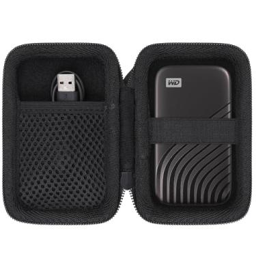 Imagem de Aenllosi Capa rígida de viagem compatível com disco rígido externo Western Digital My Passport 500 GB/1/2/4 TB, bolsa portátil para unidades de estado sólido WD e cabo USB (apenas capa, preto)