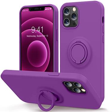 Imagem de MOCCA Capa compatível com iPhone 12, capa para iPhone 12 Pro de 6,1 polegadas com suporte de anel | forro de microfibra super macio | capa protetora antiarranhões à prova de choque para iPhone 12/12 Pro - roxo