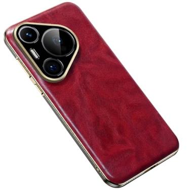 Imagem de LTLMYDAM Capa ultrafina para Huawei Pura 70 Ultra/70 Pro/70 Pro+/70, capa de couro genuíno com cera de óleo com proteção de lente galvanizada à prova de choque, capa luxuosa vermelha, 70 Pro+