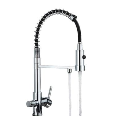 Imagem de Torneira de cozinha purificada cinza Gun, torneira de cozinha com misturador quente e frio, rotação para filtro de água potável, cromada