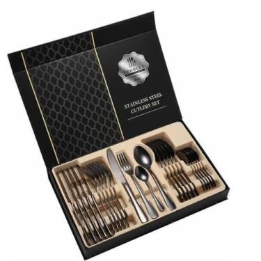 Imagem de Jogo Talheres Faqueiro 24 Pç Aparelho Jantar Premium Black - Bc Bora C