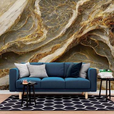 Imagem de Papel de Parede Painel 3D Mármore Cinza com Dourado Auto 2,5M Colante 