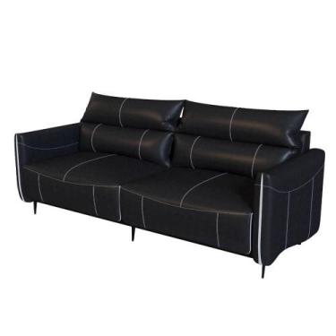Imagem de Sofá Austin Reclinável 2 Lugares Couro Preto Pés Em Aço 254cm - 69494 