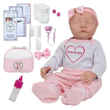 Imagem de Bebe Reborn Lívia 100% Silicone Carequinha Bolsa 17 Itens - Cegonha Re