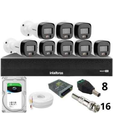 Imagem de Kit 8 Câmeras Intelbras 3220b Full Color Com Áudio Dvr Mhdx 1016-c Int