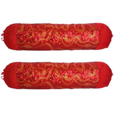 Imagem de Almofadas Rolo 2 Peças Natal Paetês Vermelhas Com Dourado 56cm Saldão 