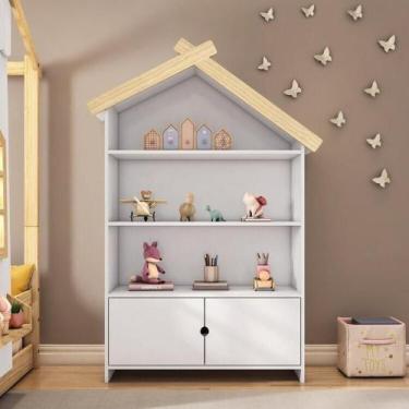 Imagem de Estante Infantil Casinha Mdf/madeira 2 Portas Casatema Branco/Natural