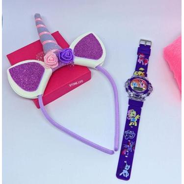 Imagem de Kit Relógio Infantil Digital Pisca Luz Led Colorido + Tiara Arquinho C