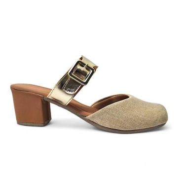 Imagem de Sapato Feminino Mule Estilo Tamanco Feminino Salto Bloco com Enfeite F