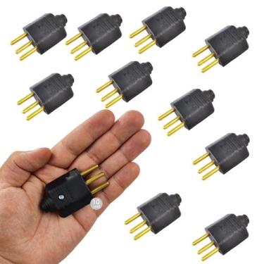 Imagem de Kit 10 Plugues Adaptadores Macho Pino 10a P/ Extensão Preto - MarGiriu