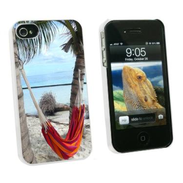 Imagem de Graphics and More Rede de praia tropical – Palmeiras Oceano – Capa protetora rígida de encaixe para Apple iPhone 4 4S – Branca – Capa de transporte – Embalagem não varejista – Branca