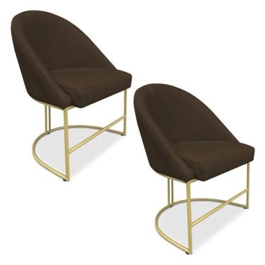 Imagem de Kit 02 Cadeiras Poltrona De Jantar Bela Suede Base Metálica Industrial Dourado - Pallazio Marrom