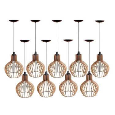 Imagem de Kit com 9 Pendentes Lustres Luminárias de Teto em Mdf Cor Madeira Natu