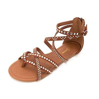 Imagem de Luffymomo Sandálias femininas com tira gladiadora rasteira de pescador com tiras cruzadas, Dk Brown-lp, 40