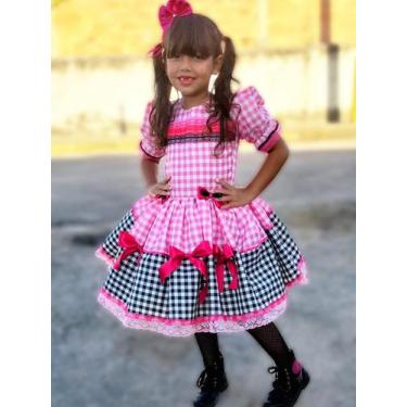 Imagem de Vestidos  Caipira Junino Festa são joão  Infantil quadriculado preto c