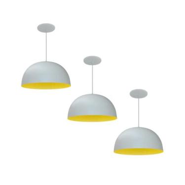 Imagem de Kit 3 Luminária Pendente Meia Lua 24cm Interior Amarelo Com Fiação 110