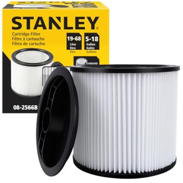 Imagem de Stanley Filtros de aspirador de pó 08-2566B de alta eficiência, filtro de cartucho de substituição adequado para a maioria dos aspiradores de pó secos e úmidos de 5-18 galões, peças de reposição de