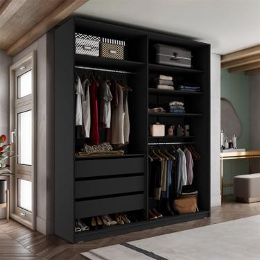 Imagem de Guarda-Roupa Closet Monreale 100 % MDF 3 Gavetas Preto 160 cm
