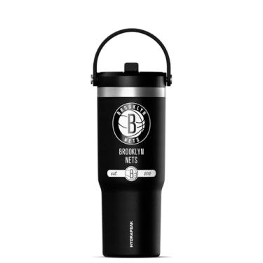 Imagem de Hydrapeak Copo Nomad Brooklyn Nets 947 ml oficialmente licenciado pela NBA com alça e tampa de palha, garrafa de água de aço inoxidável à prova de vazamento