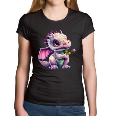 Imagem de Baby Look Algodão Dragão Bebê - Foca na Moda, Preto, M