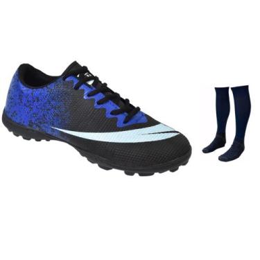 Imagem de Chuteira Society Adulto Infantil com Meião - Perflex, Preto azul, 27