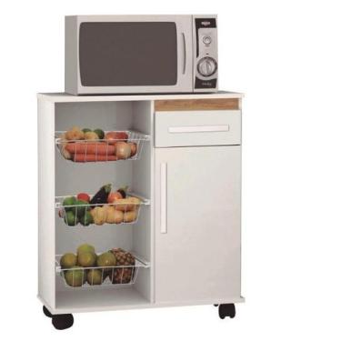 Imagem de Fruteira Balcao com rodízios cor Branco com Canela Grécia - TRIN.