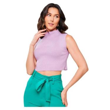 Imagem de Cropped Blusinha Feminina Tricot Moda Verão Gola - Geral, Lavanda, U  