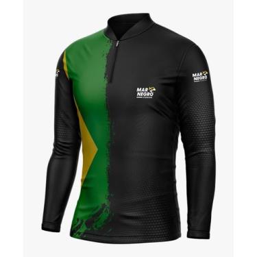 Imagem de Camiseta Mar Negro Peixe Pesca Proteção Solar 50+ Com Luvinha Brasil T