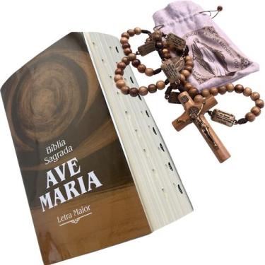 Imagem de kit Terço Mistérios Rosário Livro Bíblia Maior Ave Maria São Bento Nos