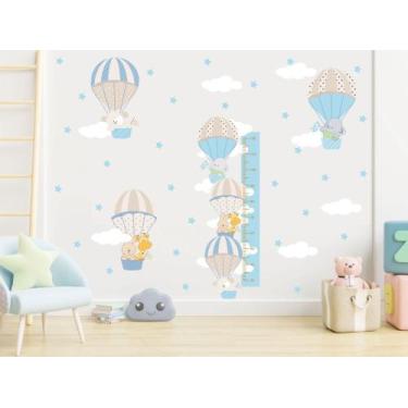 Imagem de adesivo de parede régua crescimento balões nuvens meninos - Senhorita 