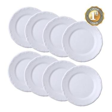 Imagem de Jogo 8 Pratos Rasos Pomerode Porcelana Branca Schimidt   - Porcelanas 