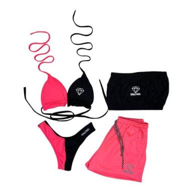 Imagem de Conjunto Biquíni Com Bojo Asa delta 2 Tons Gringas Model, Rosa  top pr
