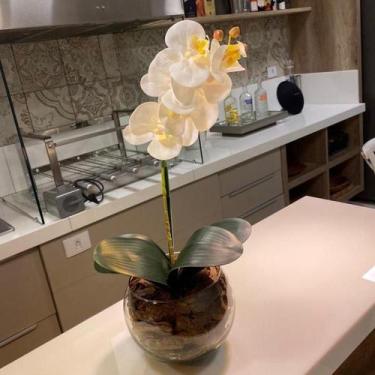 Imagem de Arranjo De Orquídea Branca Artificial No Vaso Transparente - Decore Fá