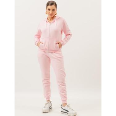 Imagem de Conjunto Moletom Feminino Roupas De Frio Feminina Blusa Canguru Zíper 