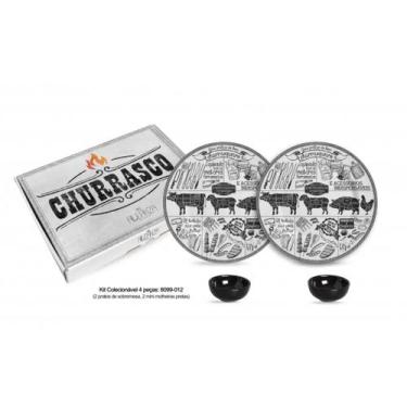 Imagem de Jogo De Jantar Churrasco Kit Pratos Cerâmica e Molheira 4pcs Alleanza,