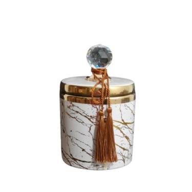 Imagem de Potiche Caixa Decorativa Branco detalhes Dourado Formosa - LUXdecor Ca