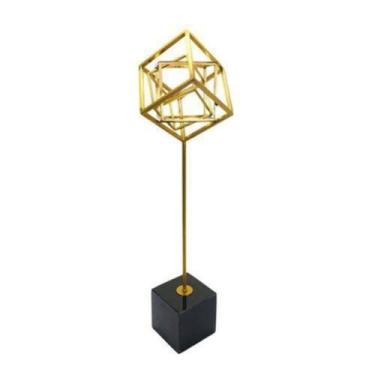 Imagem de Escultura Decorativa Cubos Metal Maior Dourado Base Luxo - LUXdécor