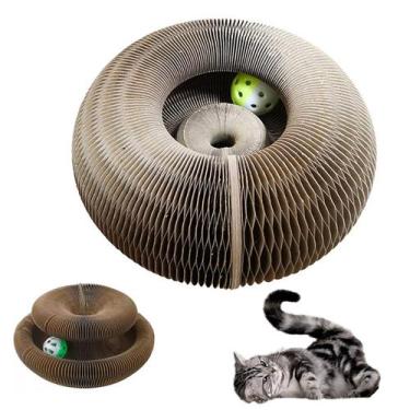 Imagem de Arranhador Magico Gato Pet Felino Brinquedo Bola Guizo Dobravel Multi 