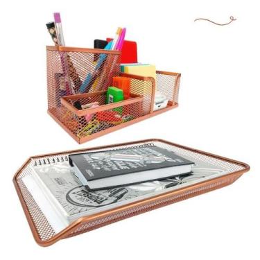 Imagem de Kit Escritório Organizador De Mesa, Bandeja Rose Gold - Markys Store