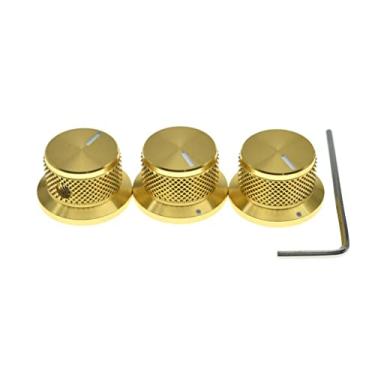 Imagem de Conjunto com 3 botões de potenciômetro de alumínio estilo parafuso de 0,6 cm puxadores universais de cartola de sino de controle de tom de volume para guitarra/baixo/amps/pré-amplificadores dourado