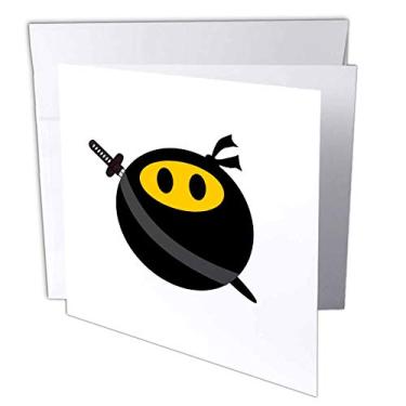 Imagem de 3dRose Cartões comemorativos, rosto sorridente ninja, rosto feliz amarelo mascarado engraçado, espião fofo divertido com espada japonesa e máscara preta, conjunto de 6 (gc_123167_1)
