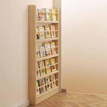 Imagem de Suporte de parede organizador de estantes de livros, prateleiras finas de 10 cm, estante estreita atrás da porta para livros, estante de armazenamento no quarto, sala de estar e berçário, normal, 70 x