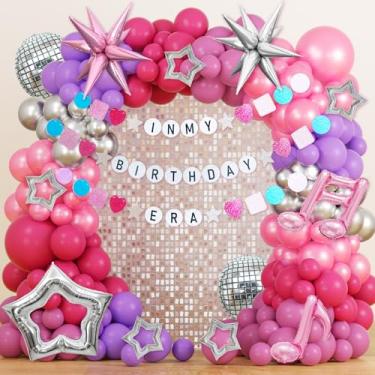 Imagem de JOGAMS 167Pcs Silver Pearl Pink and Purple Balloon Arch Kit with In My Birthday Era Banner Hollow Star Music Note Disco Ball Balloons for Songstar Fans Karaoke Friendship Prom Princess Theme Birthday