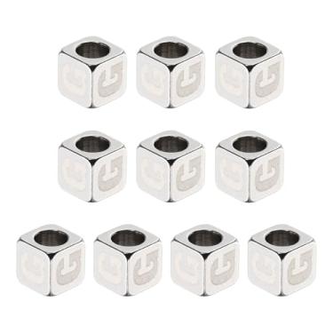 Imagem de HARFINGTON 10 peças de contas de aço inoxidável letra do alfabeto g cubo prata metálico grande quadrado contas de dados de metal para joias, pulseiras, colares e brincos